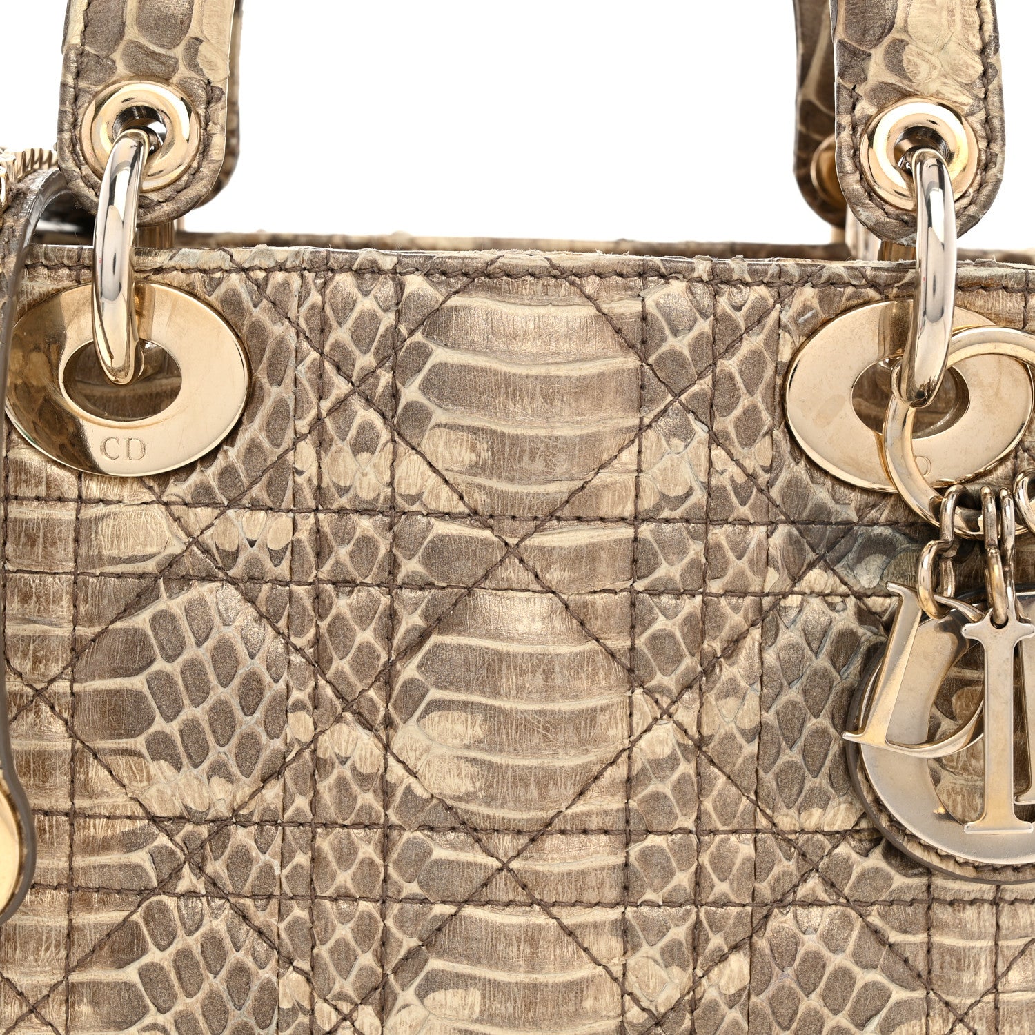 Christian Dior Metallic Snakeskin Cannage Mini Lady Dior Beige 8 of 10