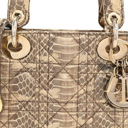 Christian Dior Metallic Snakeskin Cannage Mini Lady Dior Beige 8 of 10