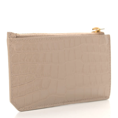 Saint Laurent Calfskin Crocodile Embossed 5 Fragments Zip Pouch Card Holder Dark Beige 3 of 7
