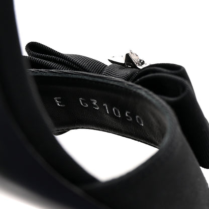 Chanel Crepe Grosgrain Crystal Bow Open Toe Sandals 37 Black 9 of 10