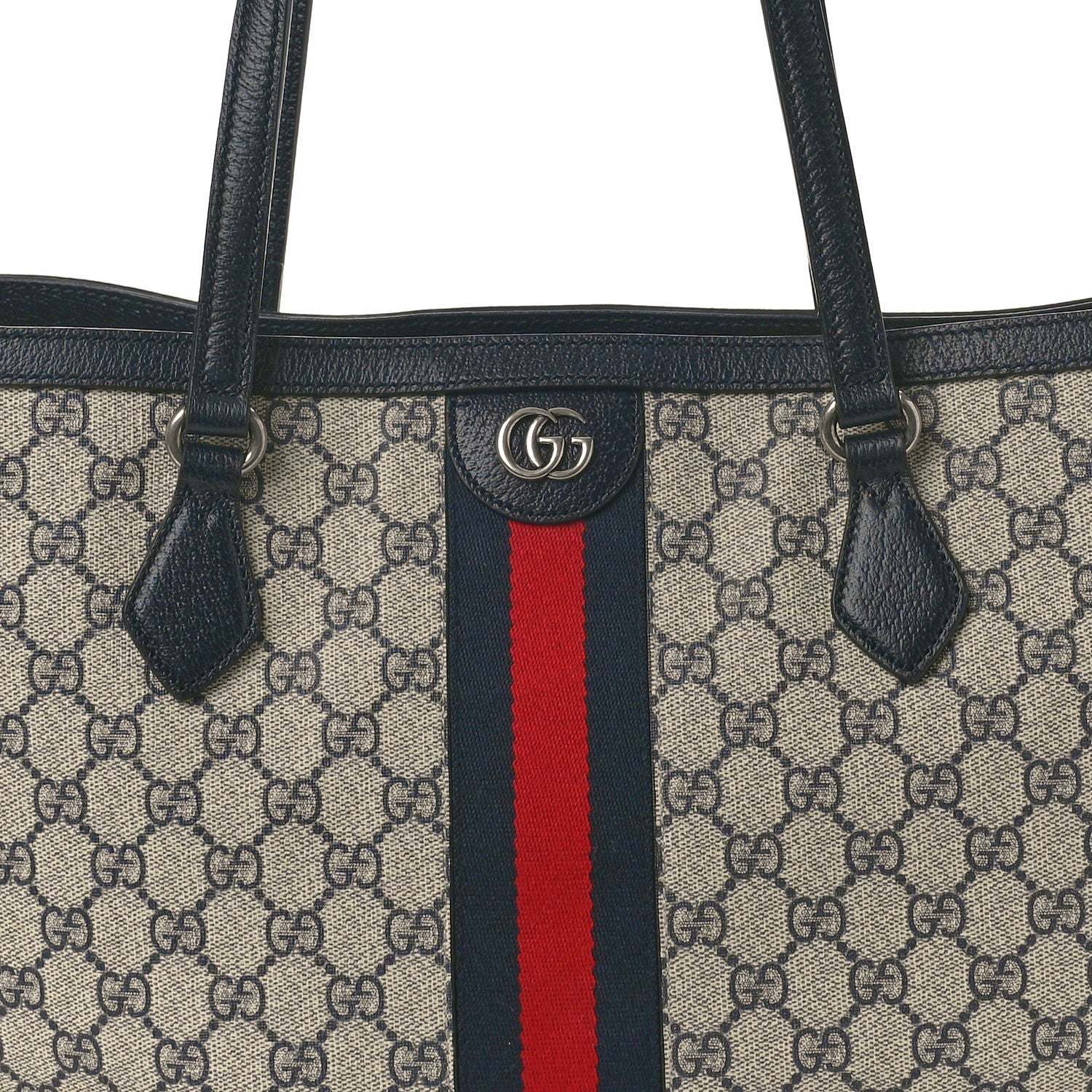 Gucci GG Supreme Monogram Textured Calfskin Web Medium Ophidia Shopping Tote Beige Blue 8 of 10
