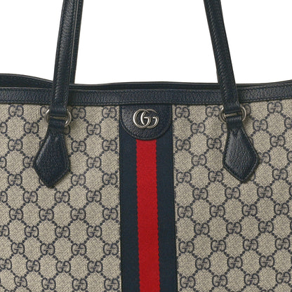 Gucci GG Supreme Monogram Textured Calfskin Web Medium Ophidia Shopping Tote Beige Blue 8 of 10