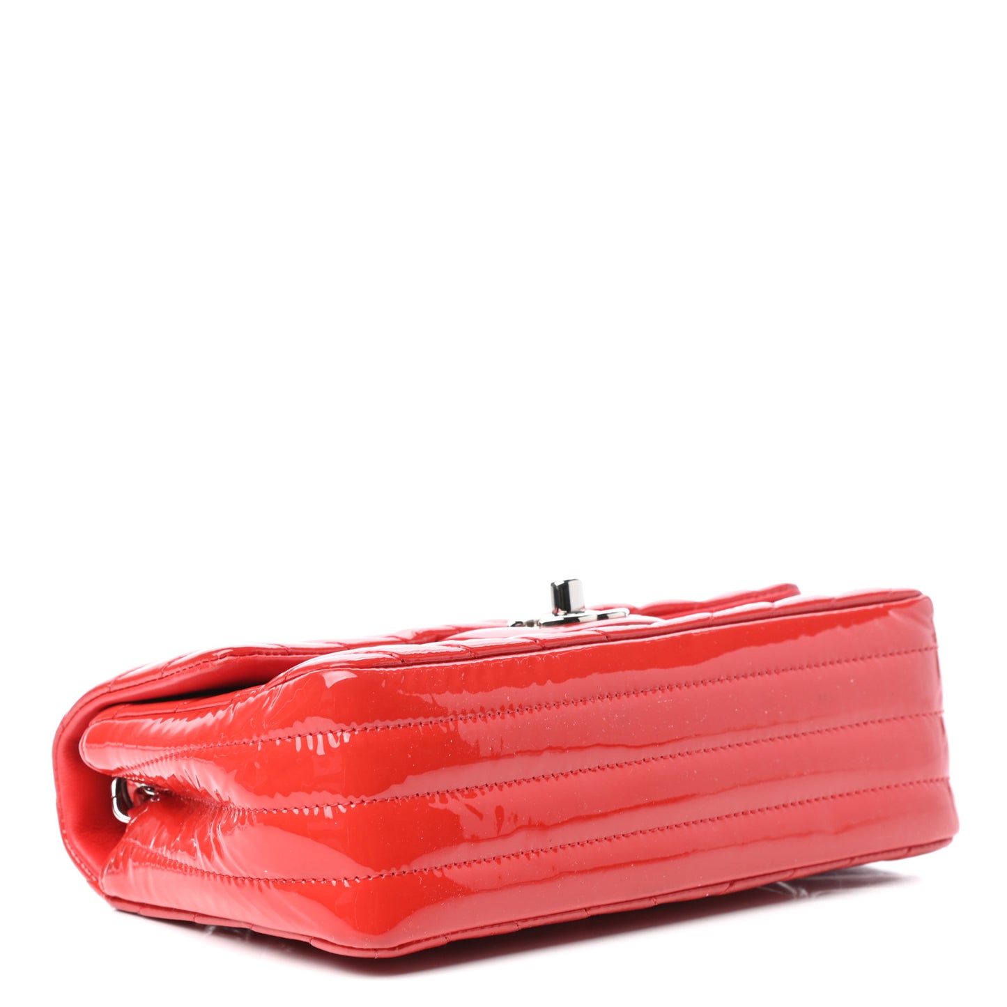 Patent Calfskin Chevron Quilted Mini Rectangular Flap Red