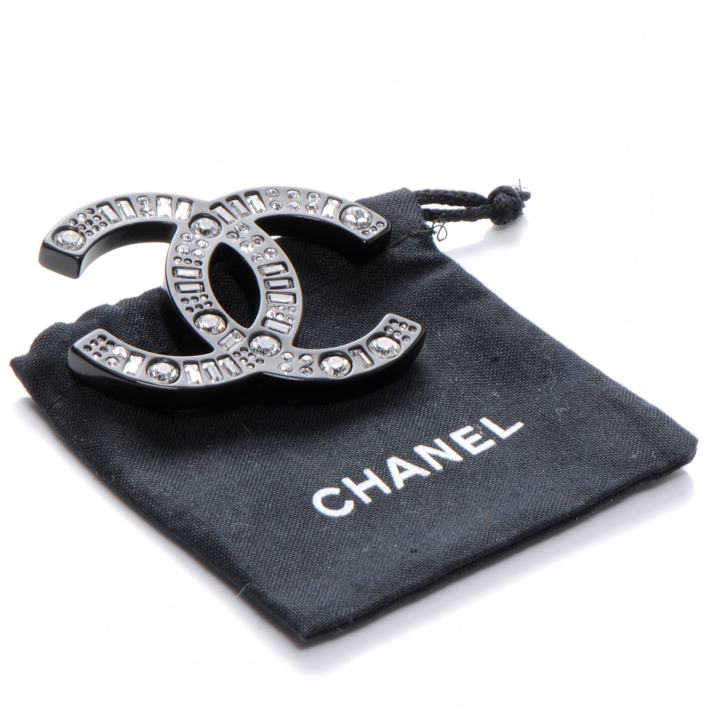 Resin Crystal Baguette Large CC Pin Brooch Black