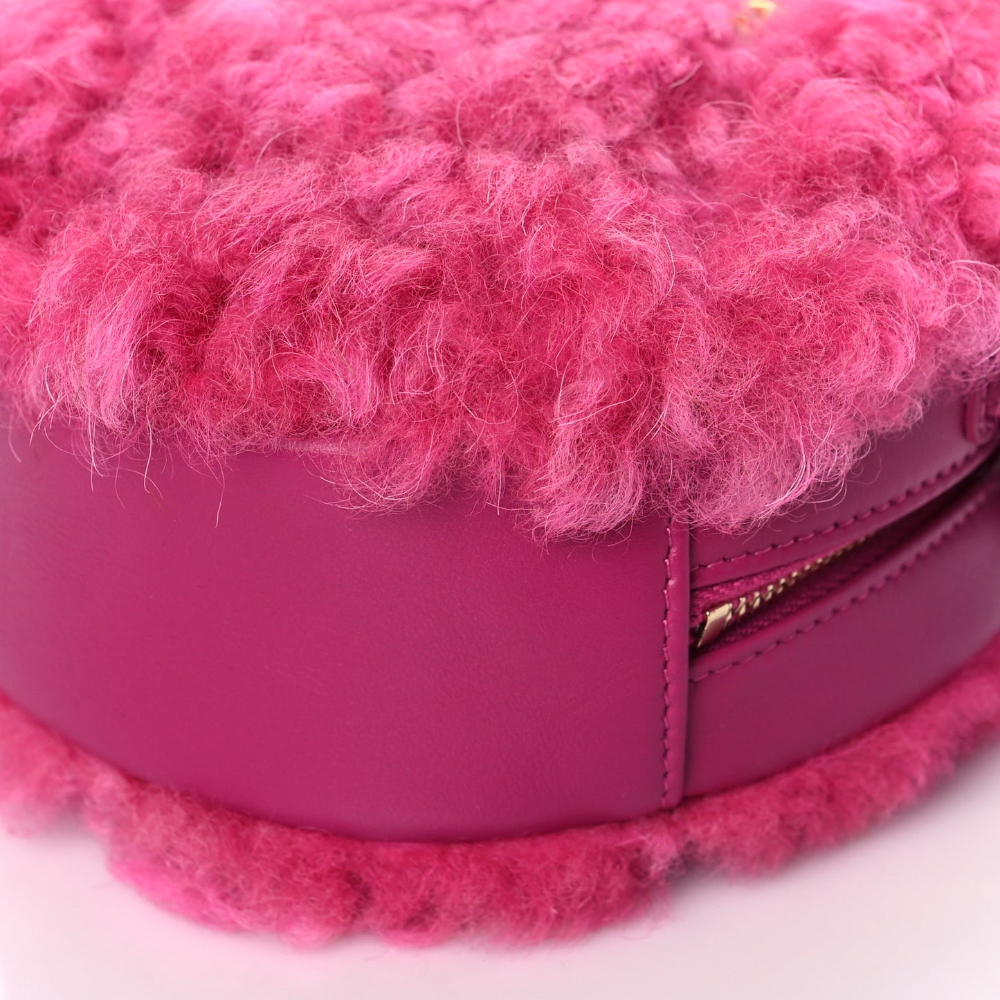 Shearling Sheepskin Chanel 19 Round Clutch With Chain Dark Pink