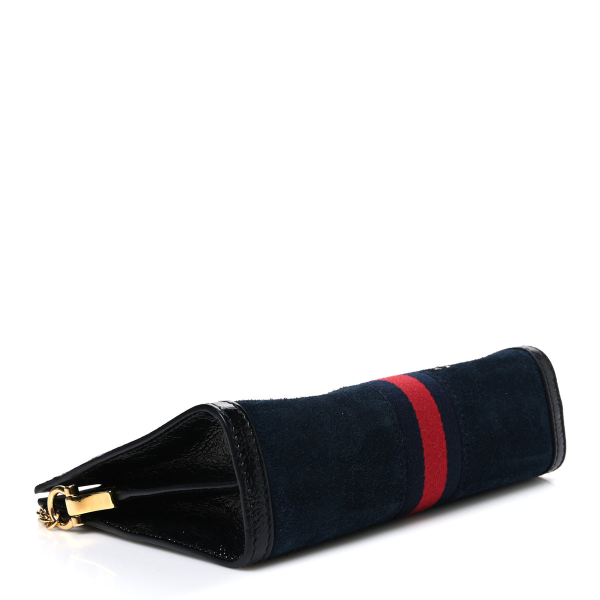 Suede Patent Web Dragon Embroidered Small Ophidia Chain Shoulder Bag Blue Black