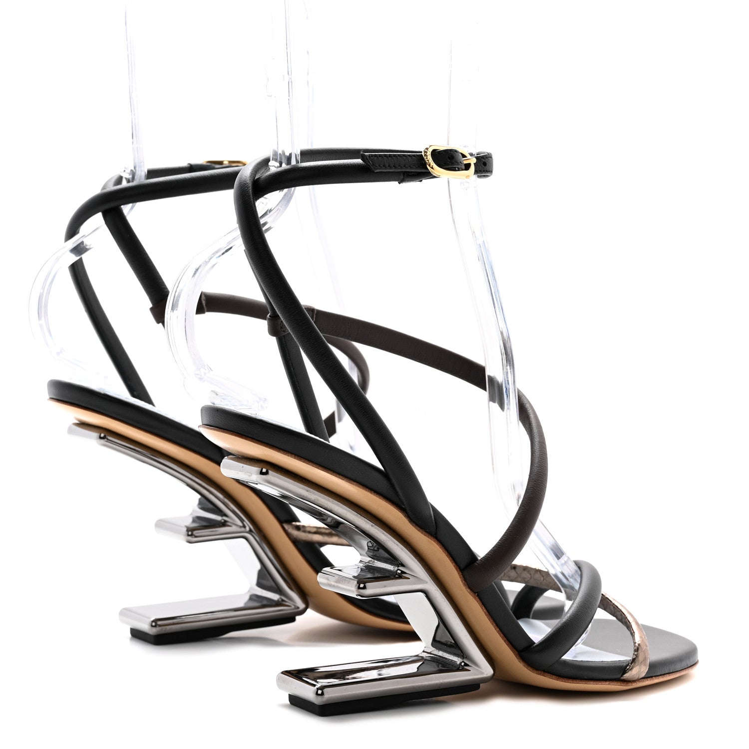 Fendi Nappa Metallic Ayers Fendi First 95mm Strappy Sandals 36.5 Black Chocolate Stagno 4 of 9