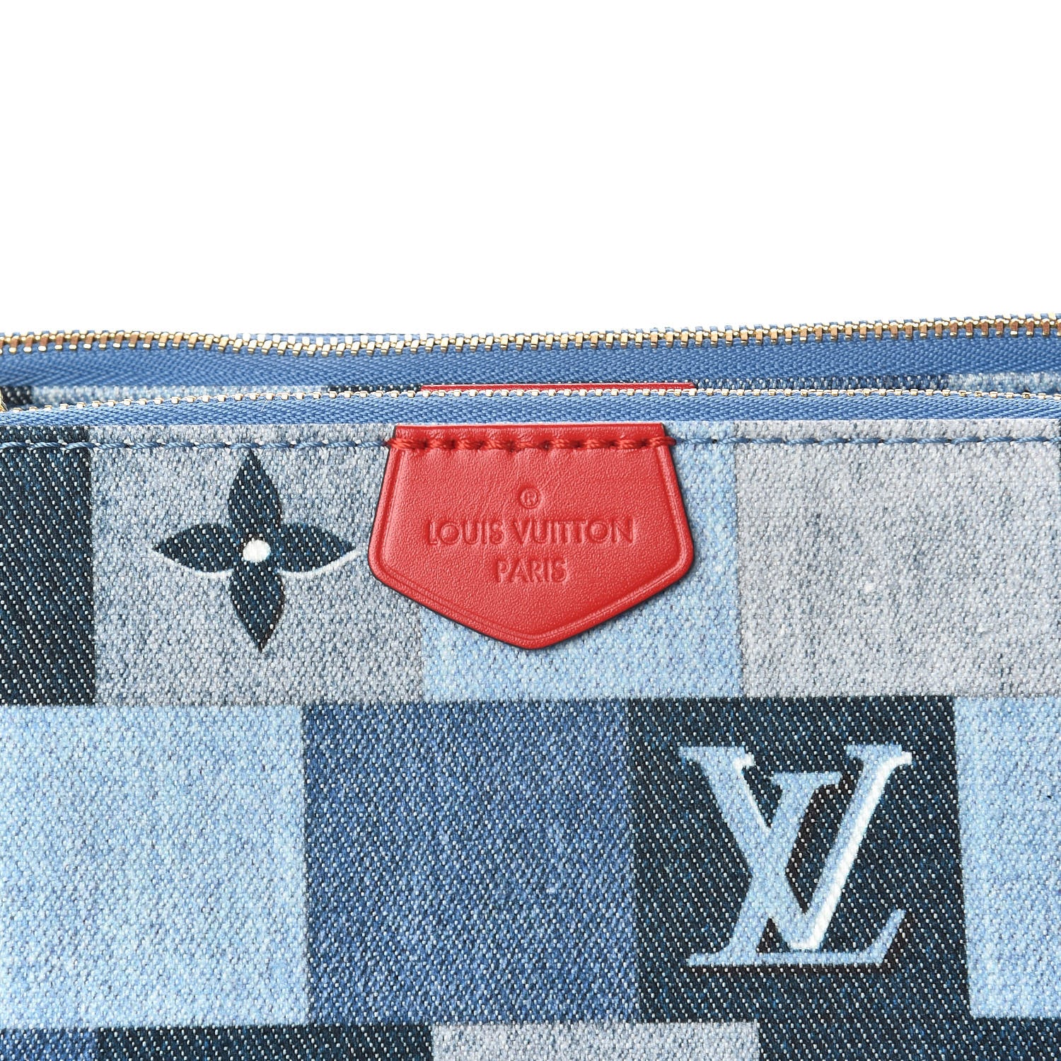 Louis Vuitton Denim Damier Monogram Patchwork Multi Pochette Accessories Blue Rouge 10 of 10