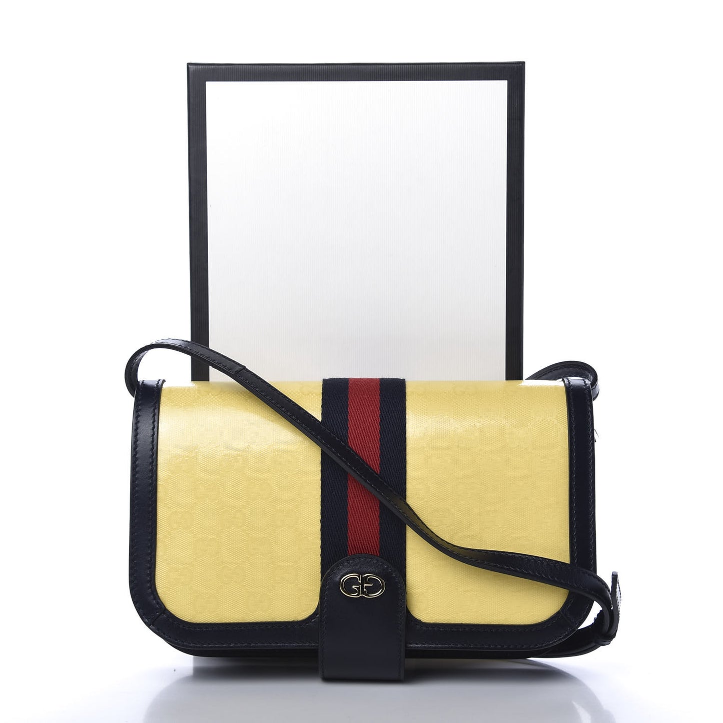 Crystal Monogram Plutone Calfskin Web Ophidia Flap Messenger Bag Straw Yellow Blue