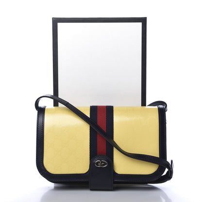 Gucci Crystal Monogram Plutone Calfskin Web Ophidia Flap Messenger Bag Straw Yellow Blue 15 of 15