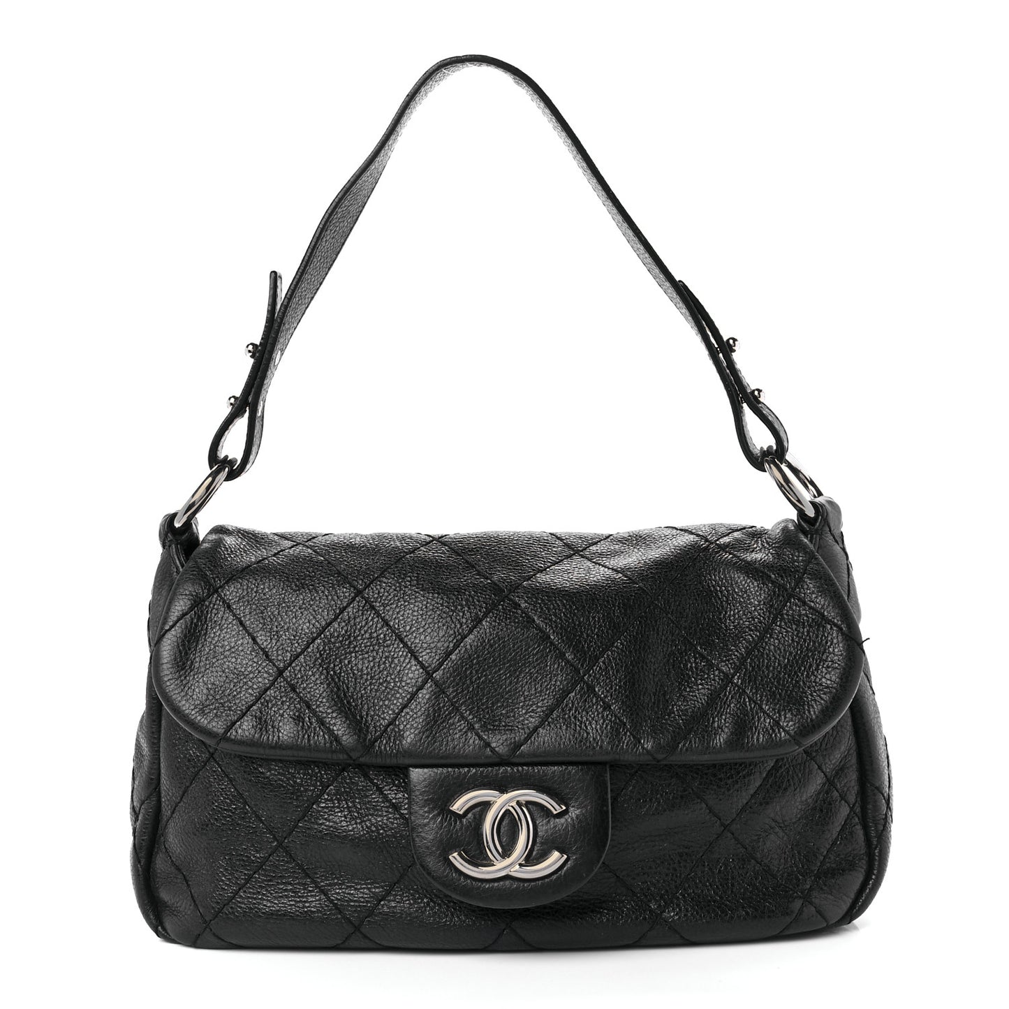 Glazed Calfskin Stitched On The Road Flap Black