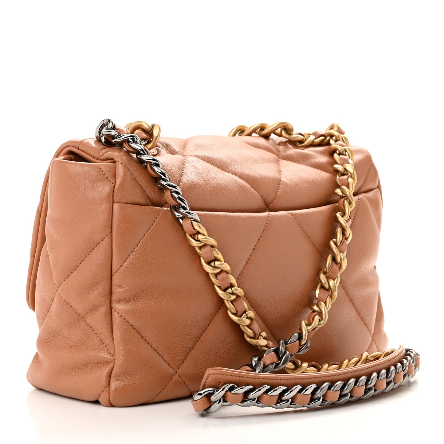 Lambskin Quilted Large Chanel 19 Flap Brown