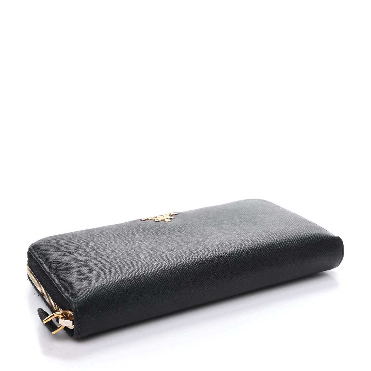 Saffiano Metal Zip Around Wallet Black