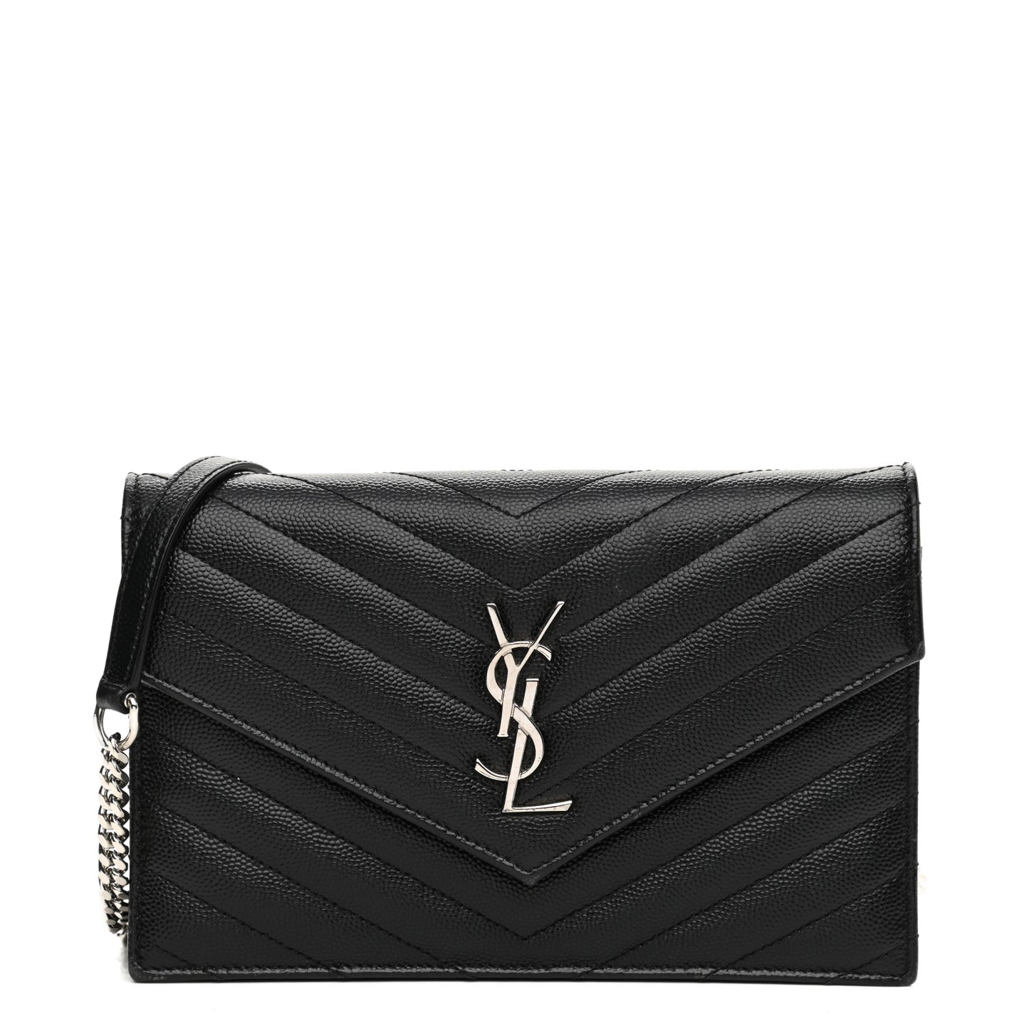 Grain De Poudre Matelasse Chevron Monogram Envelope Chain Wallet Black