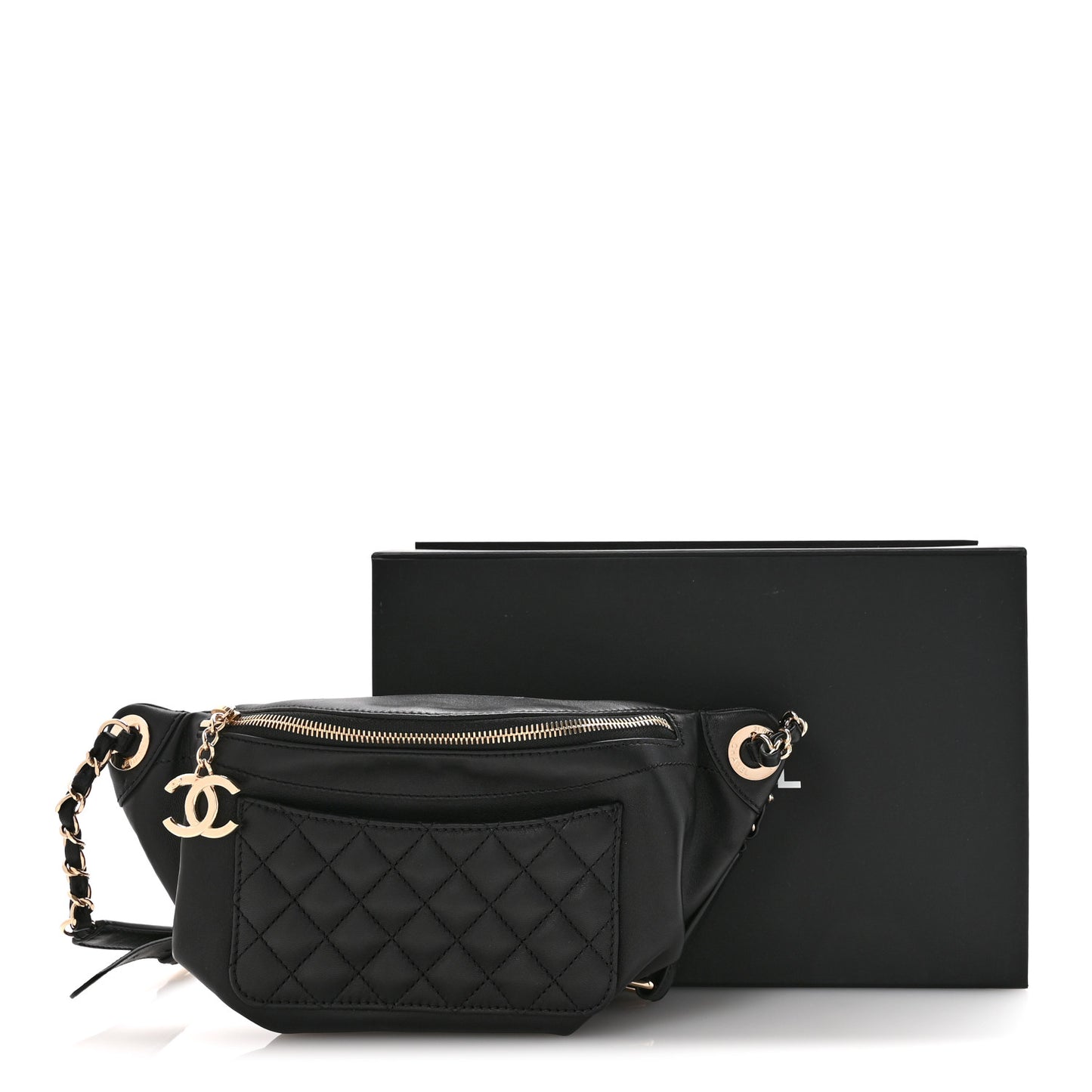 Lambskin Quilted Waist Bag Fanny Pack Black
