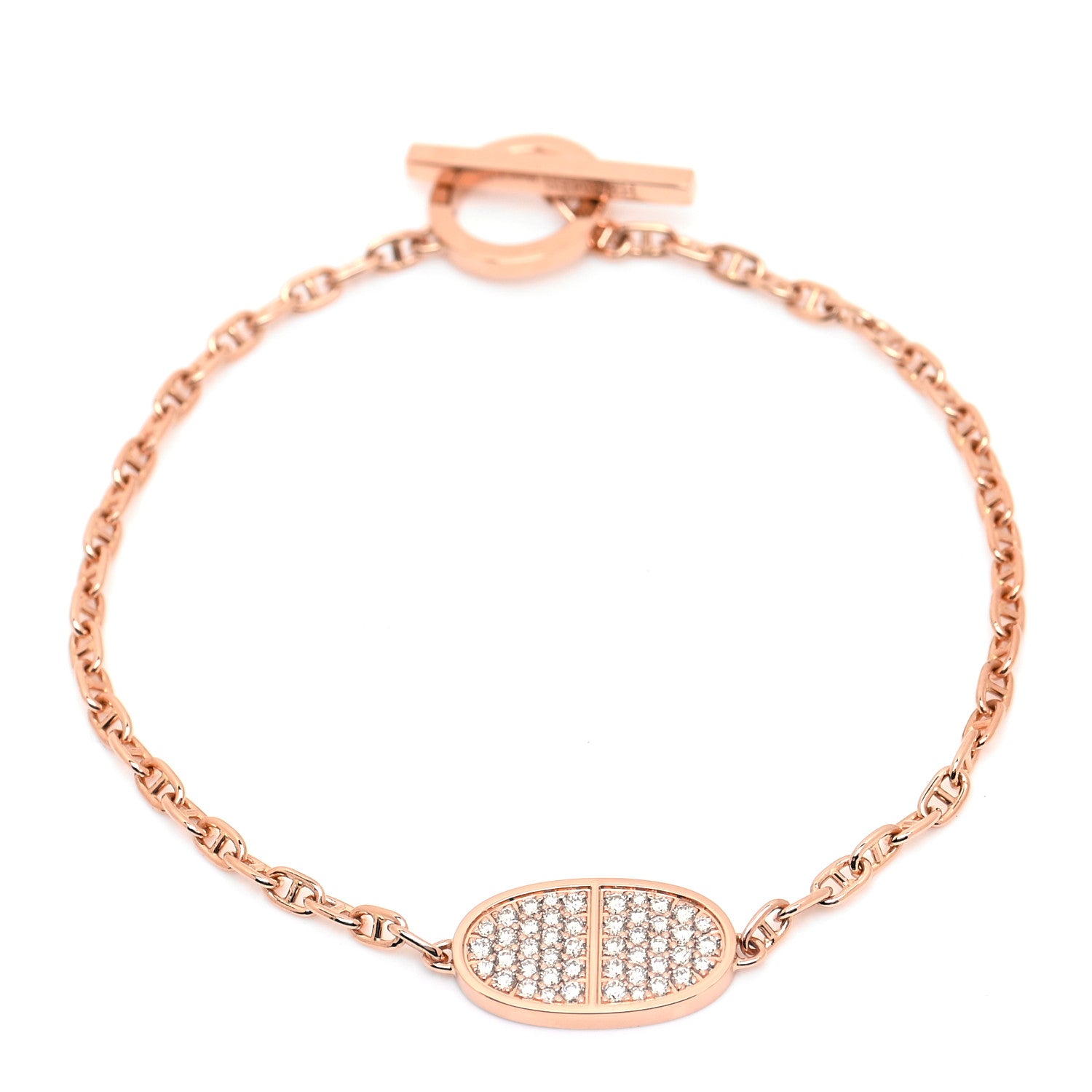 Hermes 18K Rose Gold Diamond Chaine d'Ancre Verso Bracelet ST 1 of 9