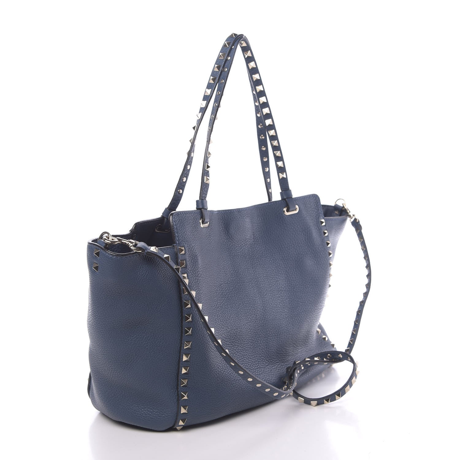 Valentino Garavani Pebbled Calfskin Medium Rockstud Tote Peacock 3 of 9