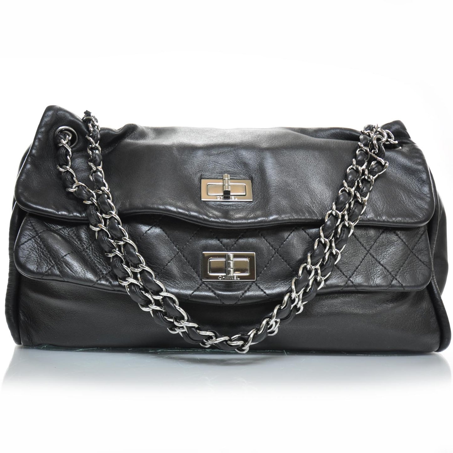 Lambskin Double Mademoiselle Jumbo Flap Black