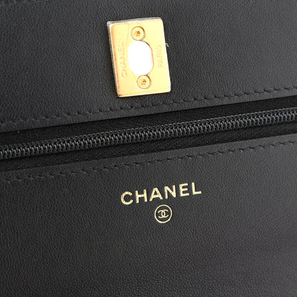 Chanel Lambskin Quilted Sweet Camellia Wallet On Chain WOC Black 6 of 10