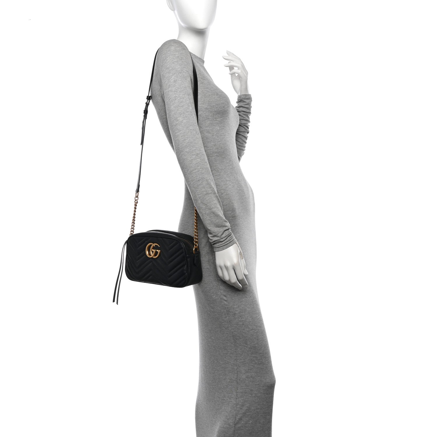 Gucci Calfskin Matelasse Small GG Marmont Chain Shoulder Bag Black 2 of 11