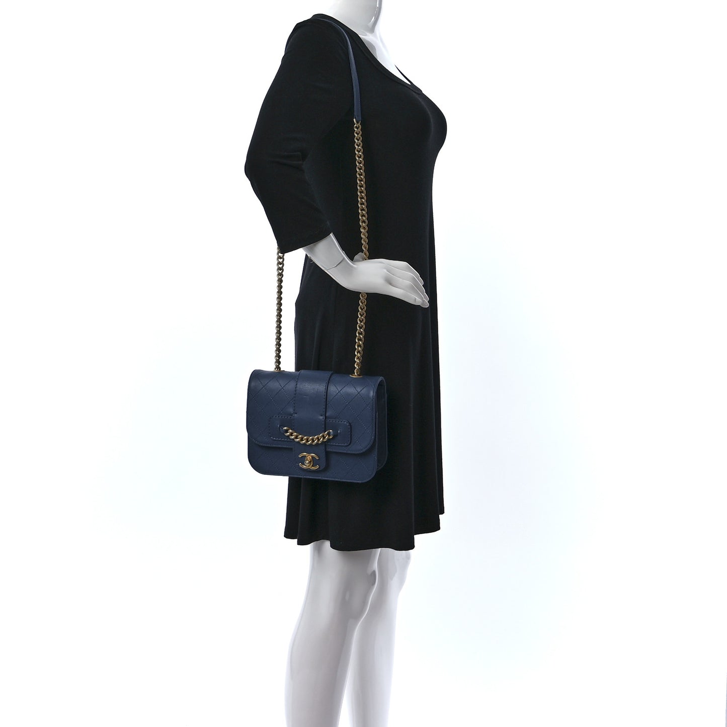 Sheepskin Stitched Chain Flap Bag Blue