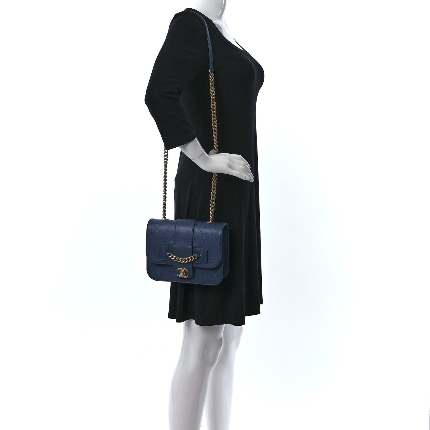 Chanel Sheepskin Stitched Chain Flap Bag Blue 2 of 9