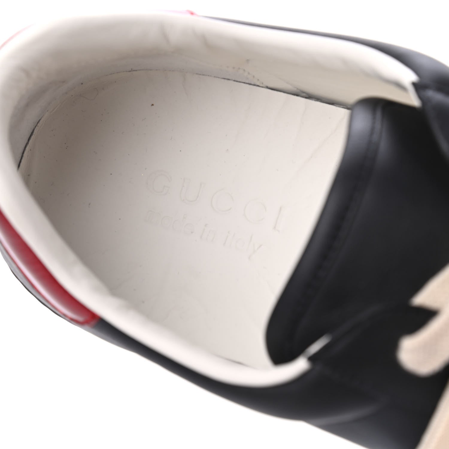Gucci Calfskin Stripe Mens New Ace Sneakers 10 Black Ecru Red Flame 6 of 15
