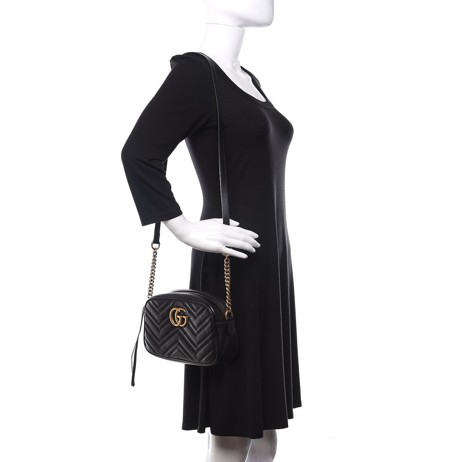 Gucci Calfskin Matelasse Small GG Marmont Chain Shoulder Bag Black 2 of 10