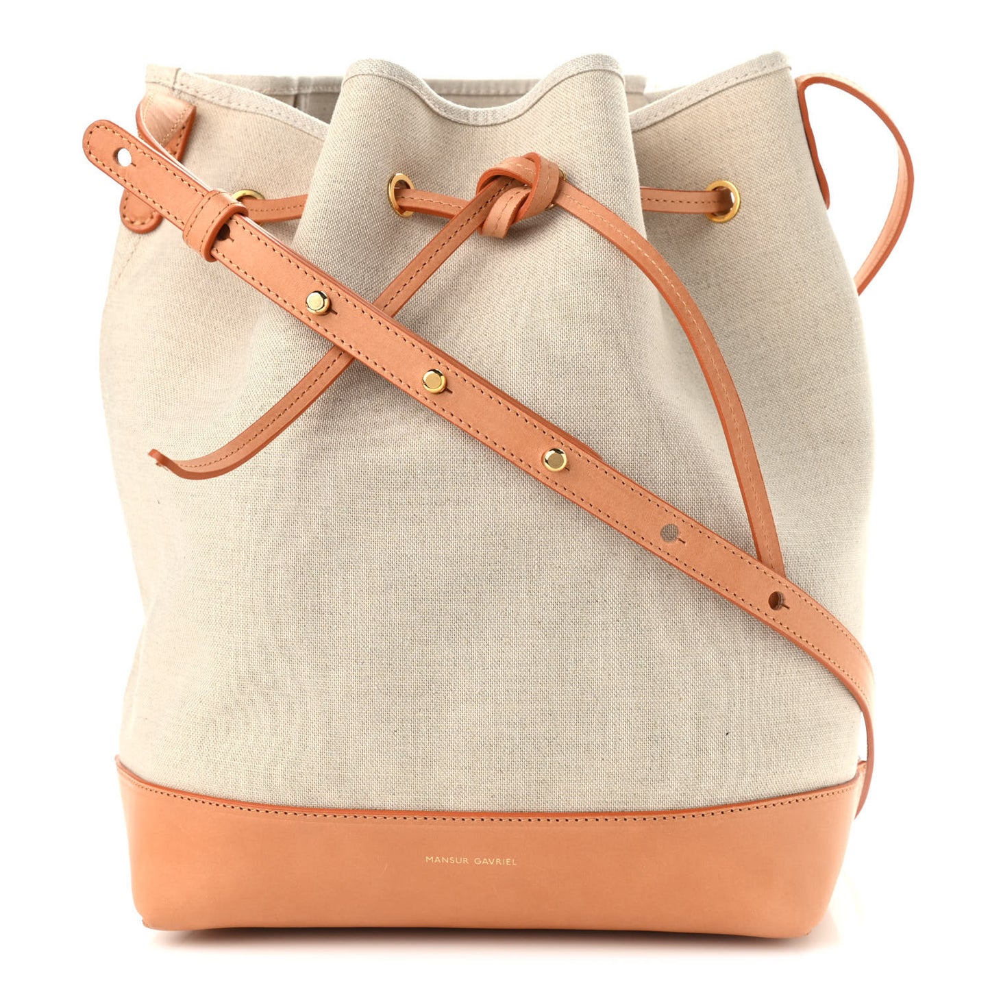 Canvas Calfskin Bucket Bag Creme Cammello