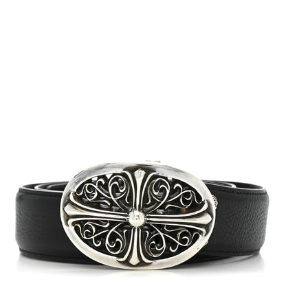 Chrome Hearts Calfskin Sterling Silver Cross Oval Belt 85 34 Black 1 of 7