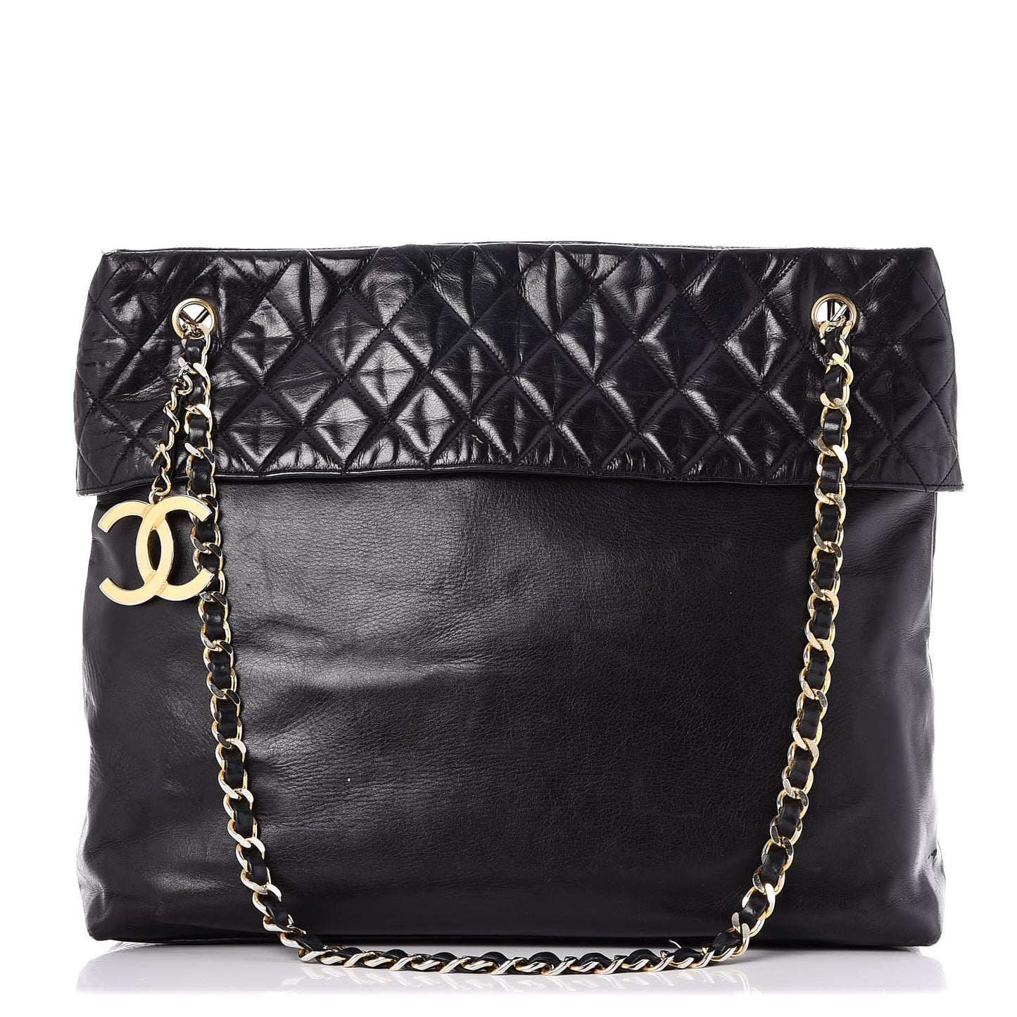 Calfskin Quilted Large Shoulder Bag Black