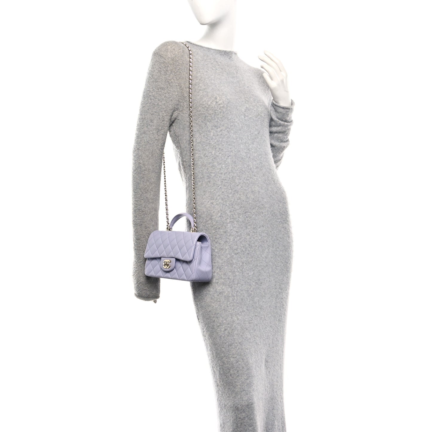 Lambskin Quilted Mini Top Handle Rectangular Flap Light Purple