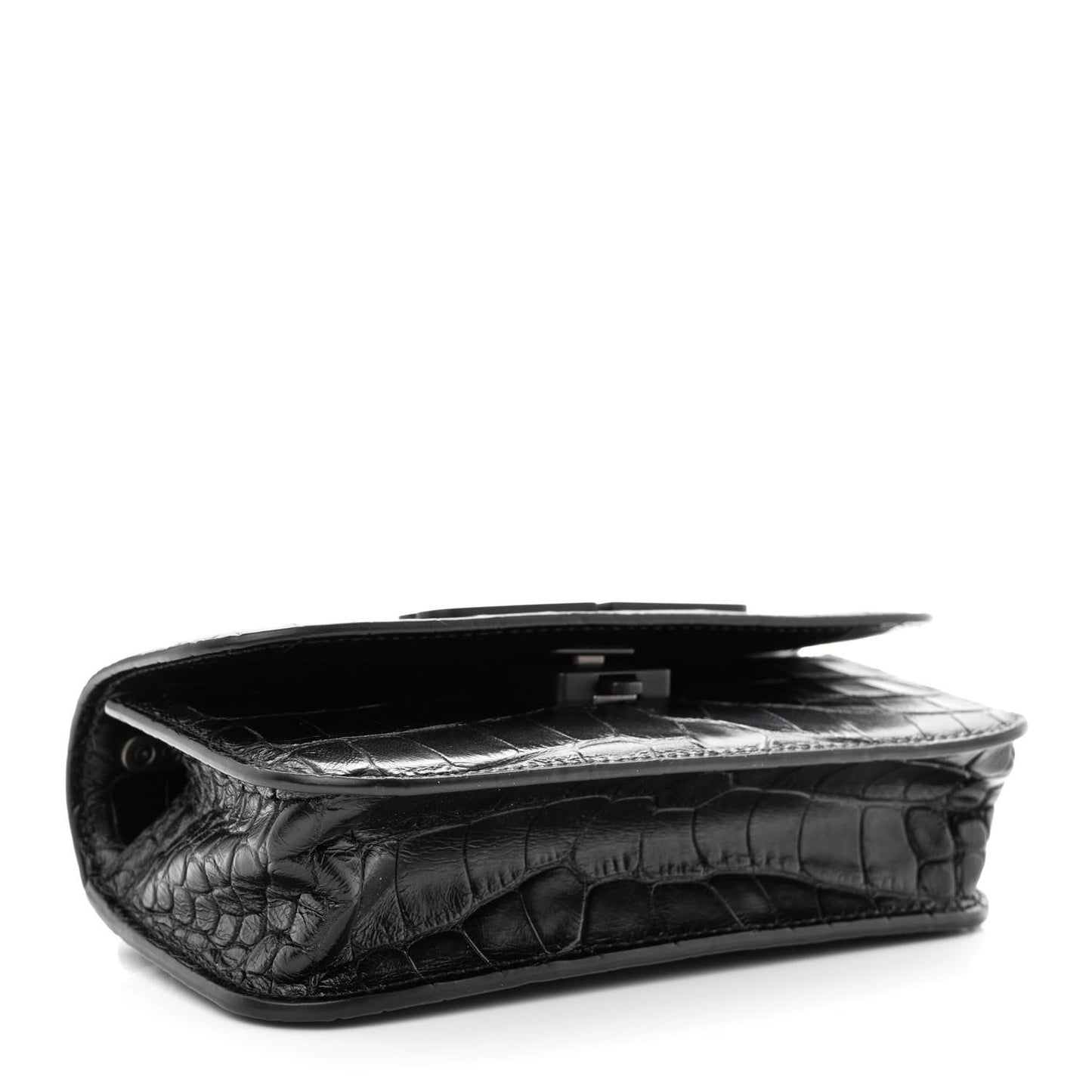 Extra Supple Calfskin Monochrome Crocodile Embossed Gossip Chain Bag XS Black