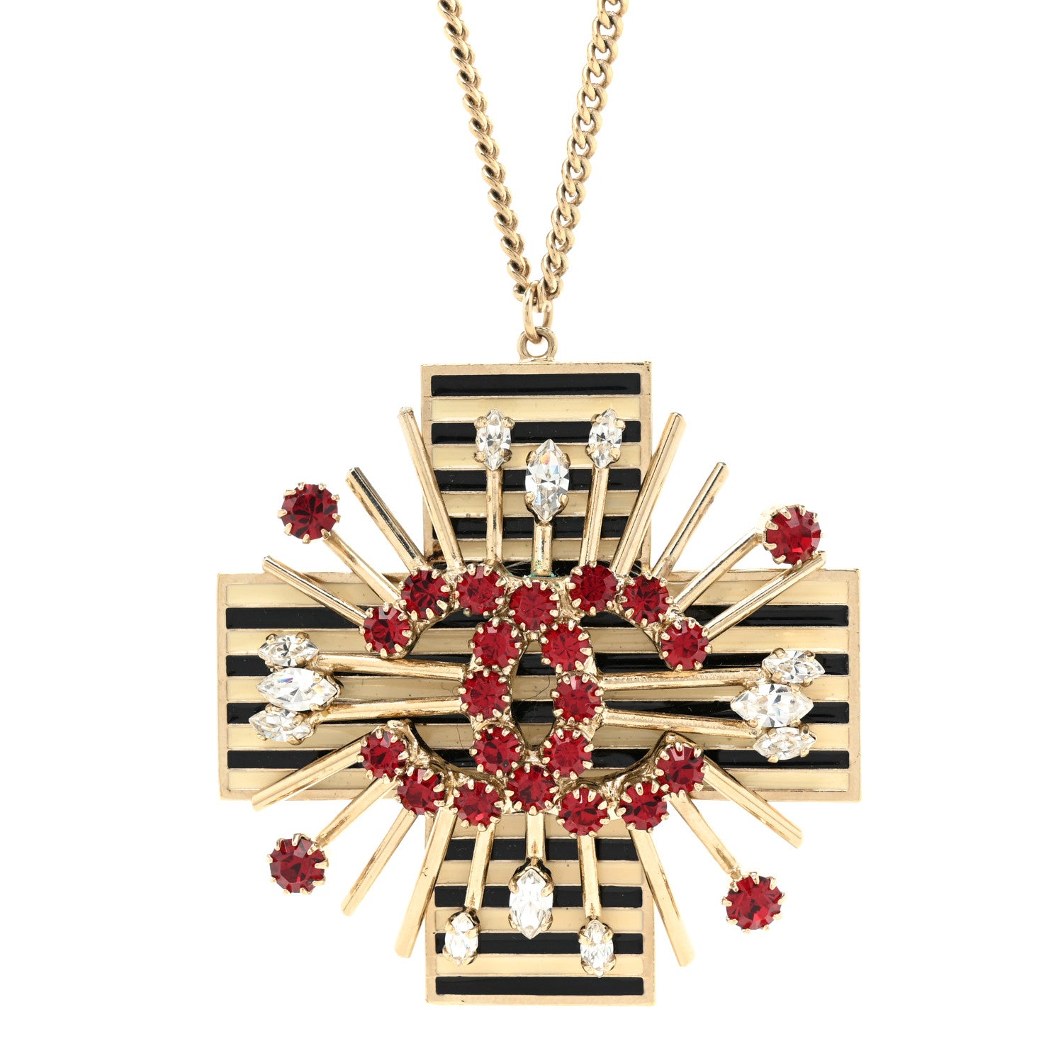 Chanel Crystal Cross CC Pendant Necklace Gold Red 4 of 6
