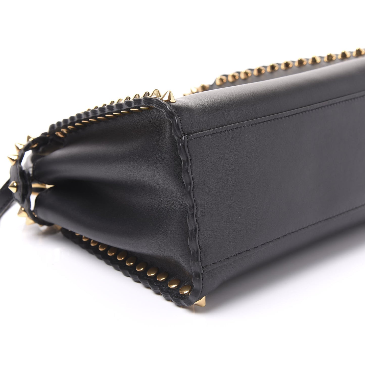 Vitello Seta Shiny Nappa Scalloped Studded Mini Peekaboo Iconic Satchel Black