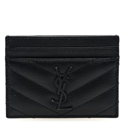 Saint Laurent Grain De Poudre Matelasse Chevron Monochrome Monogram Credit Card Case Black 1 of 5
