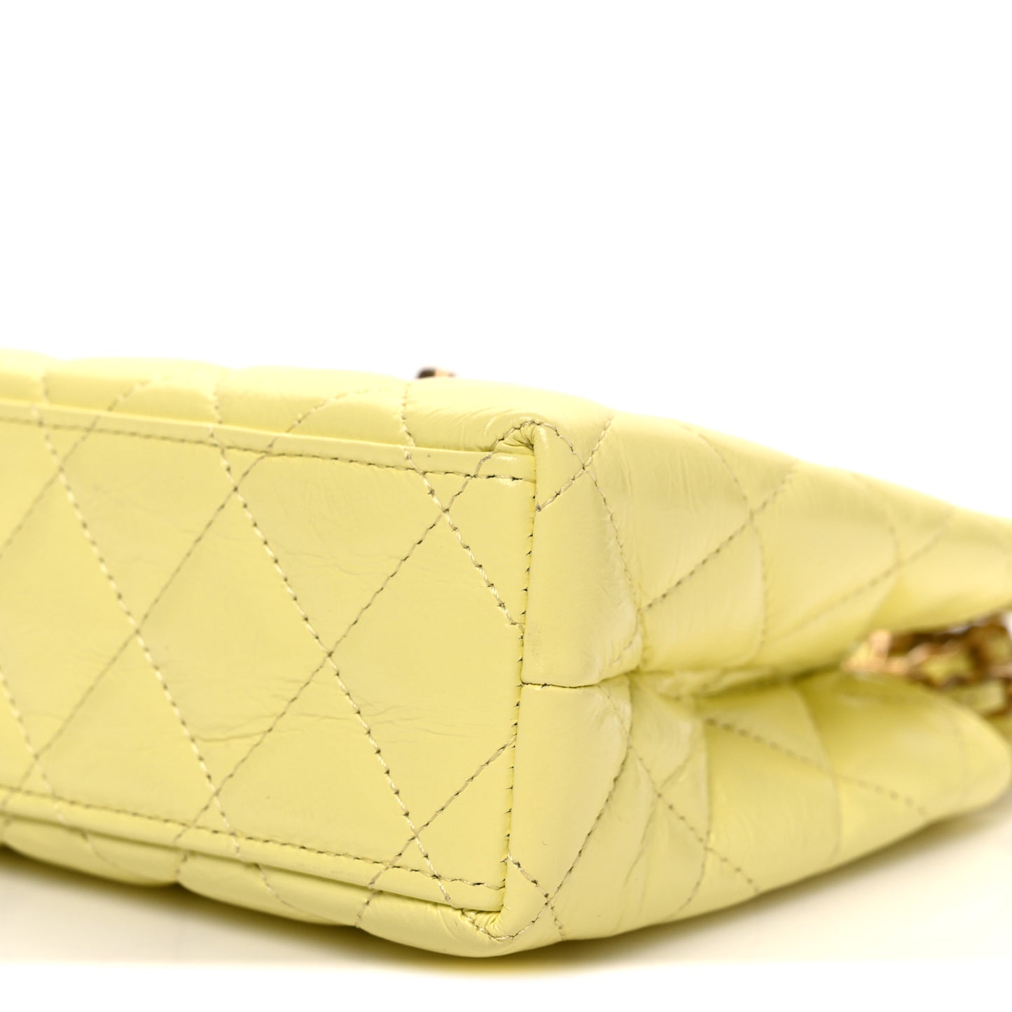Shiny Aged Calfskin Quilted Nano Kelly Shopper Light Yellow