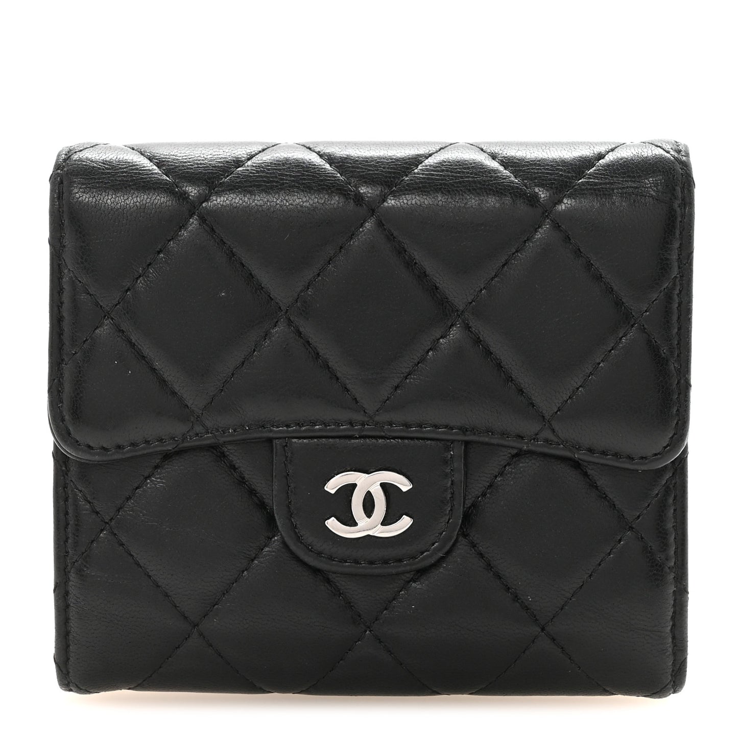 Lambskin Quilted Compact Flap Wallet Black
