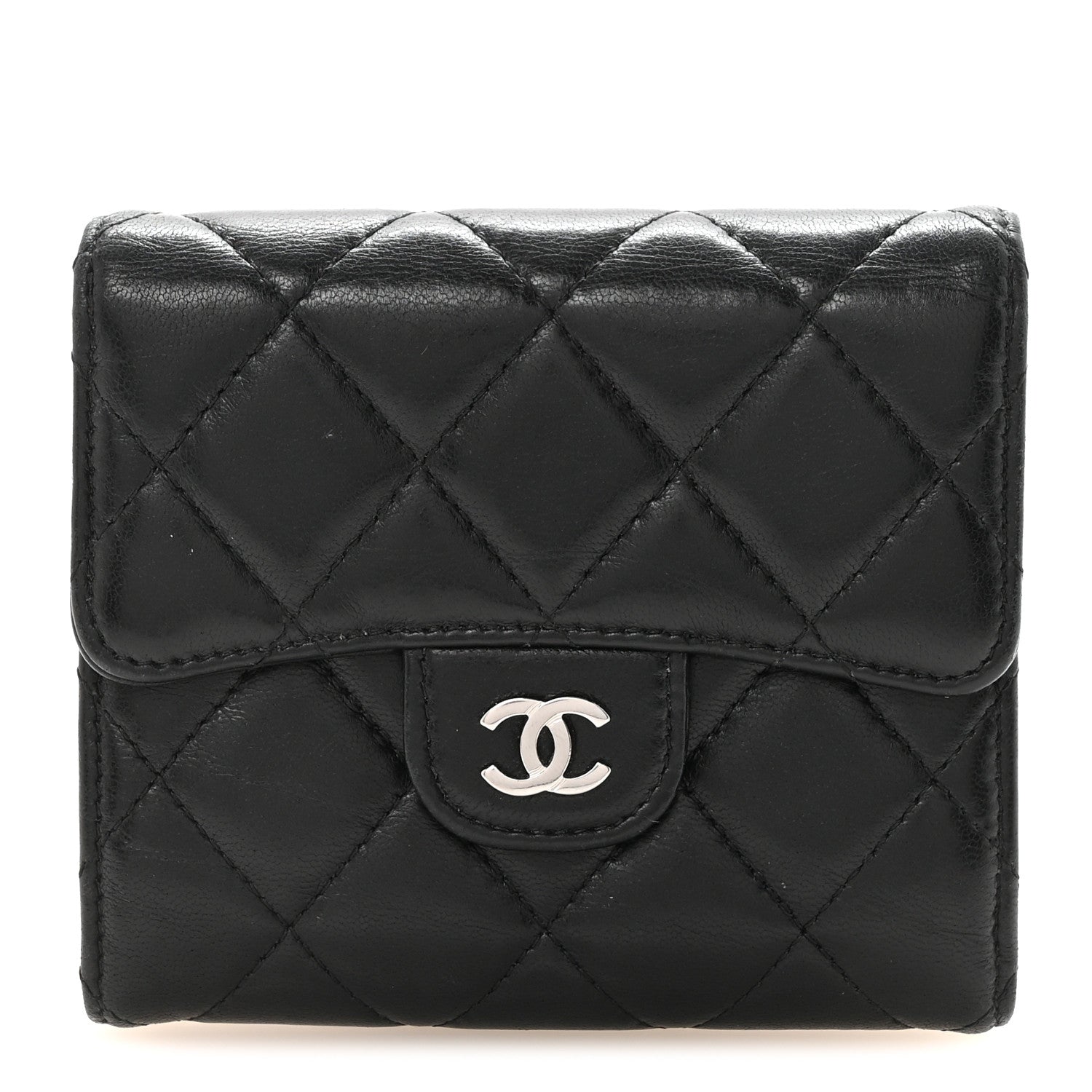 Chanel Lambskin Quilted Compact Flap Wallet Black 1 of 9