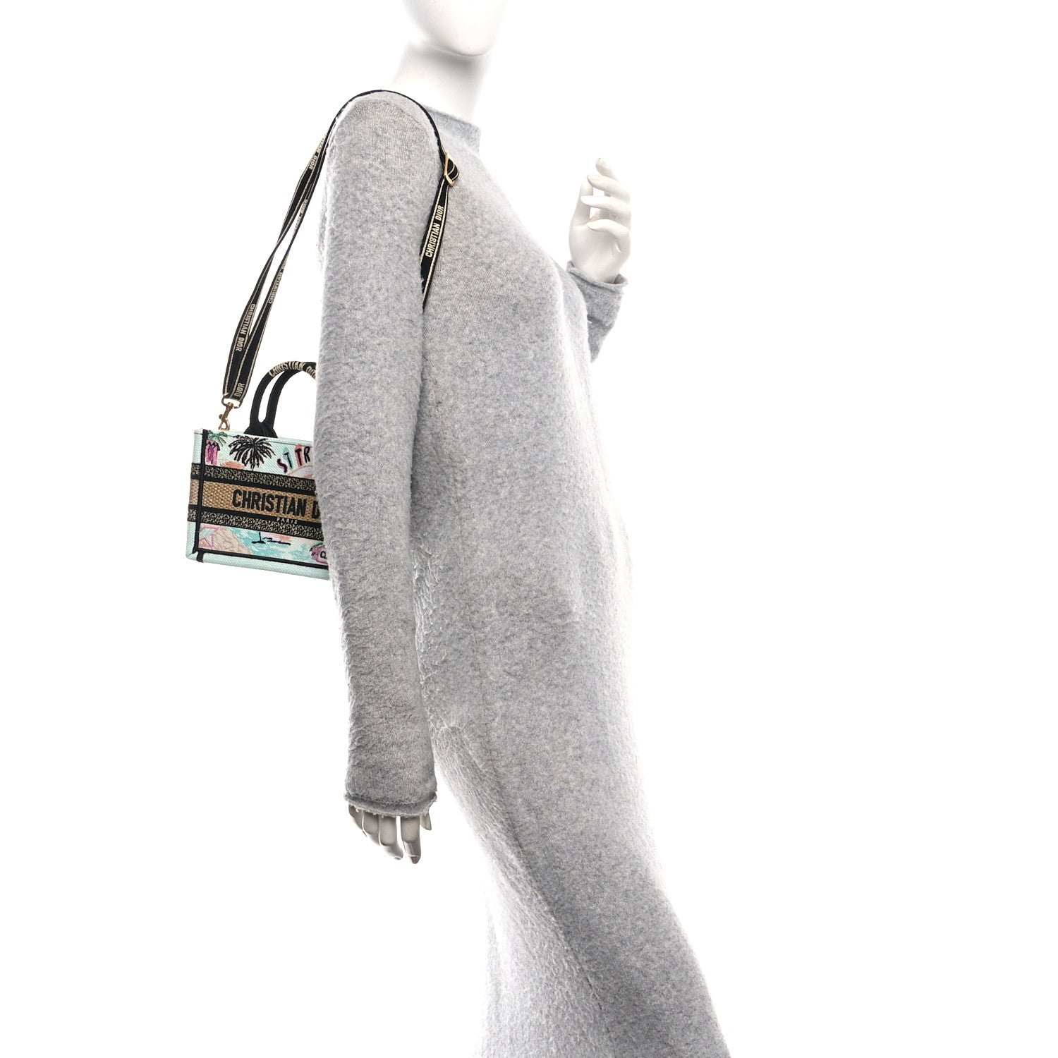 Christian Dior Canvas Embroidered Souvenir Saint Tropez Mini Book Tote With Strap Natural Multicolor 3 of 11