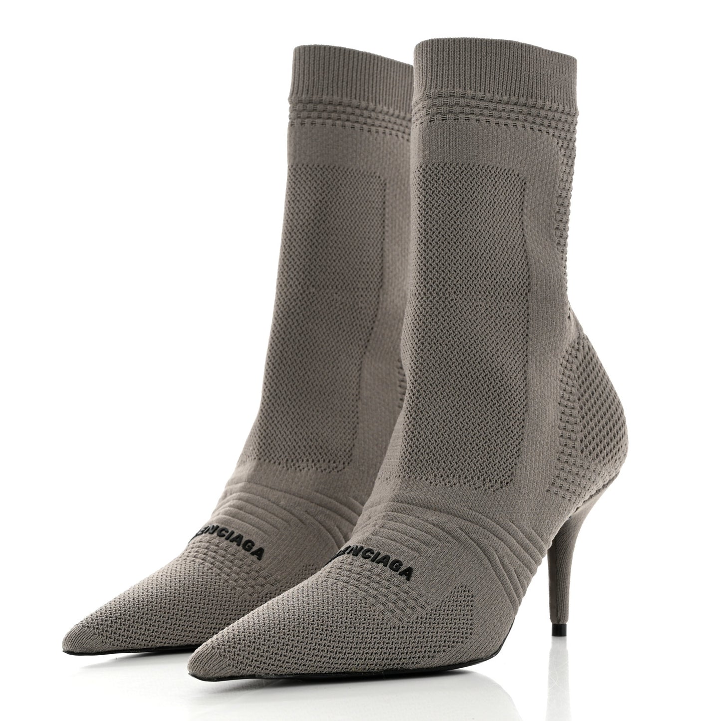 Textured Recycled Knit Logo Extreme Pointed Toe Knife 2.0 Booties 37.5 Taupe