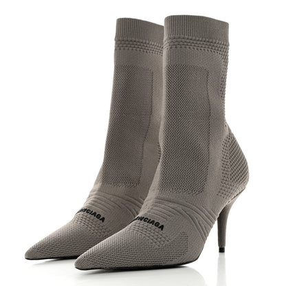 Balenciaga Textured Recycled Knit Logo Extreme Pointed Toe Knife 2.0 Booties 37.5 Taupe 3 of 7