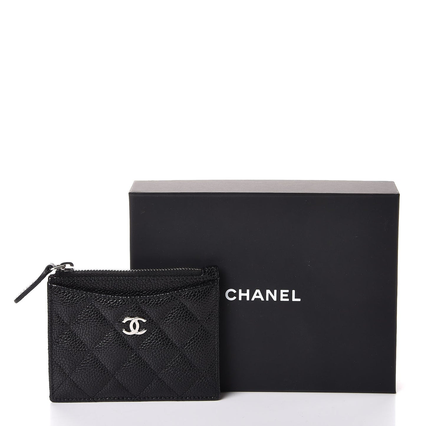 Caviar Quilted CC Zip Card Holder Black