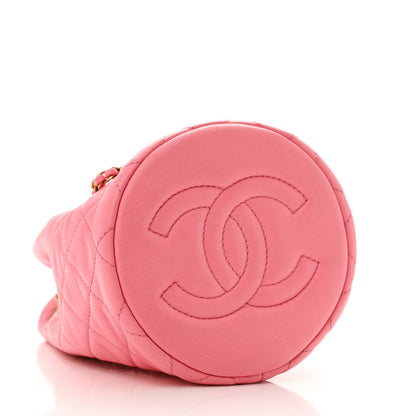 Chanel Lambskin Quilted Pearl Crush Drawstring Bag Pink 4 of 11