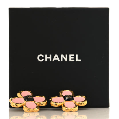 Chanel Resin Metal Glass CC Clover Earrings Gold Black Pink 6 of 6