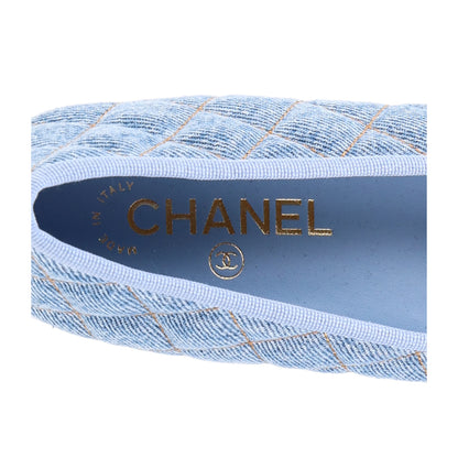 Chanel Denim Quilted CC Cap Toe Ballerina Flats 38 Light Blue 8 of 9