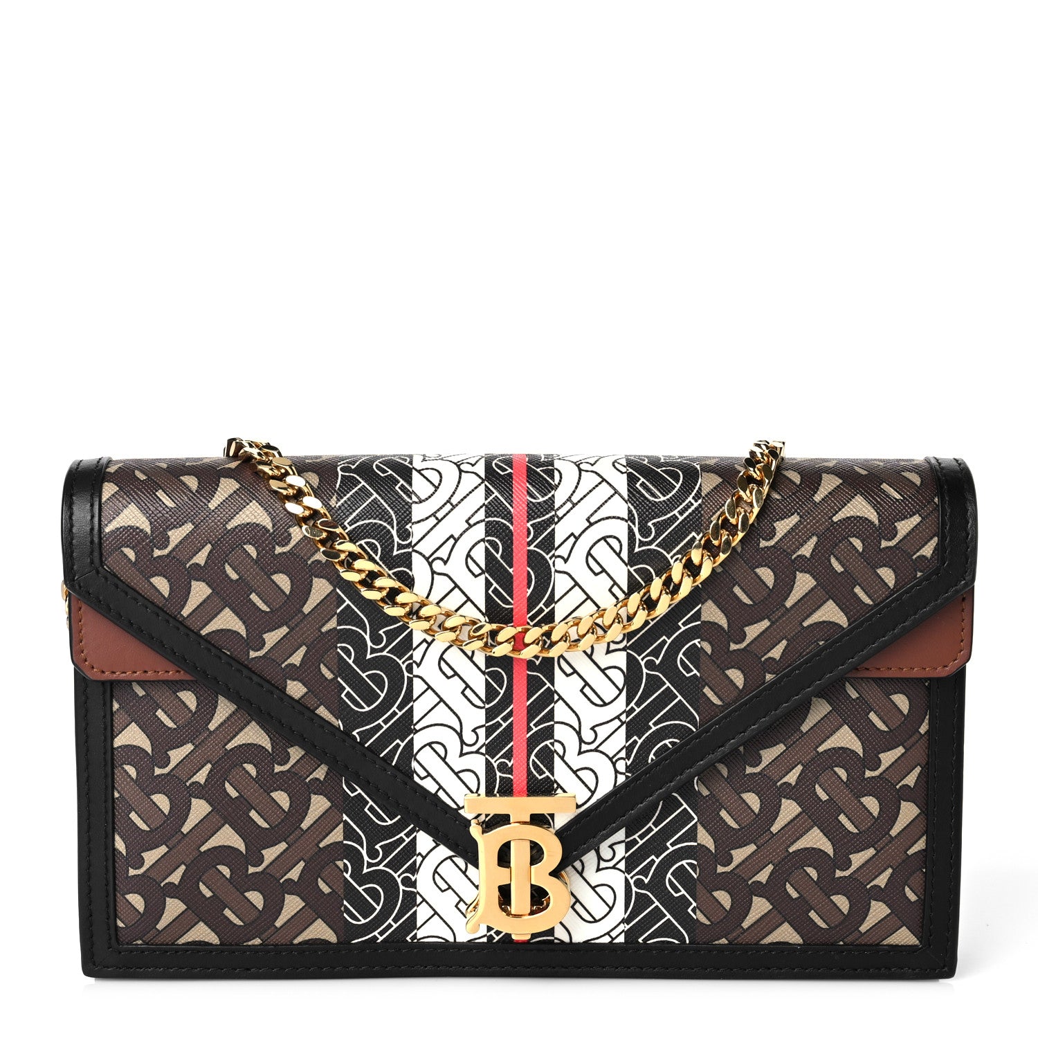 Burberry E-Canvas Monogram Stripe Small TB Envelope Clutch Bridle Brown 1 of 9
