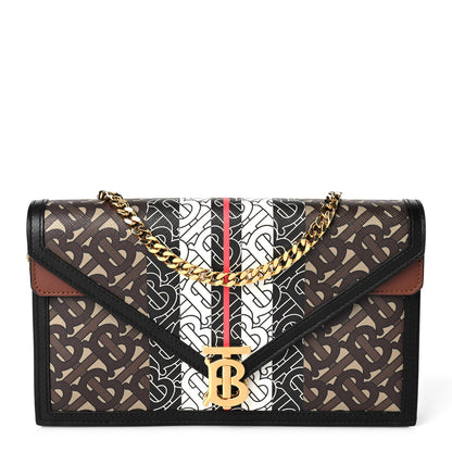 Burberry E-Canvas Monogram Stripe Small TB Envelope Clutch Bridle Brown 1 of 9