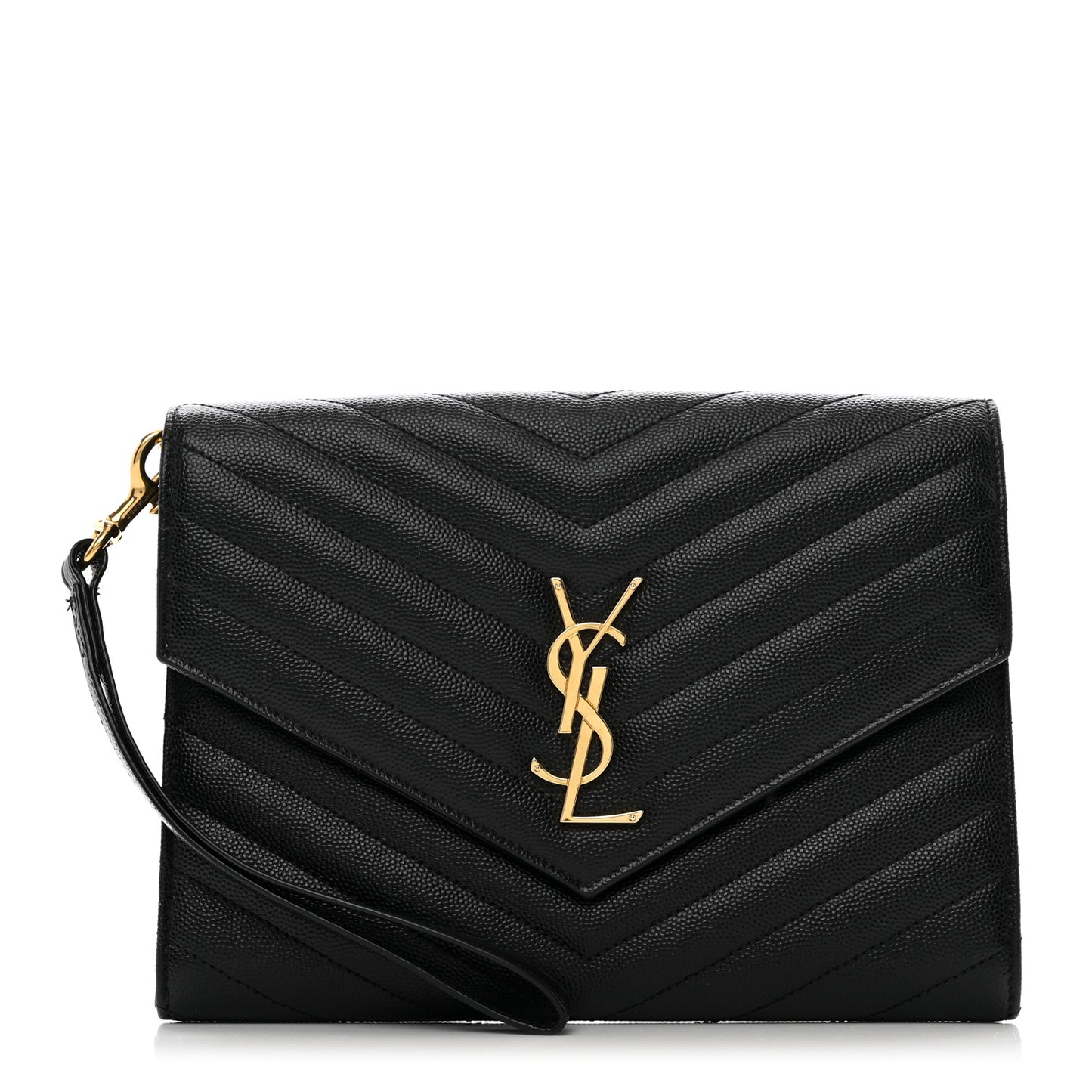Grain De Poudre Matelasse Chevron Monogram Cassandre Flap Pouch Black