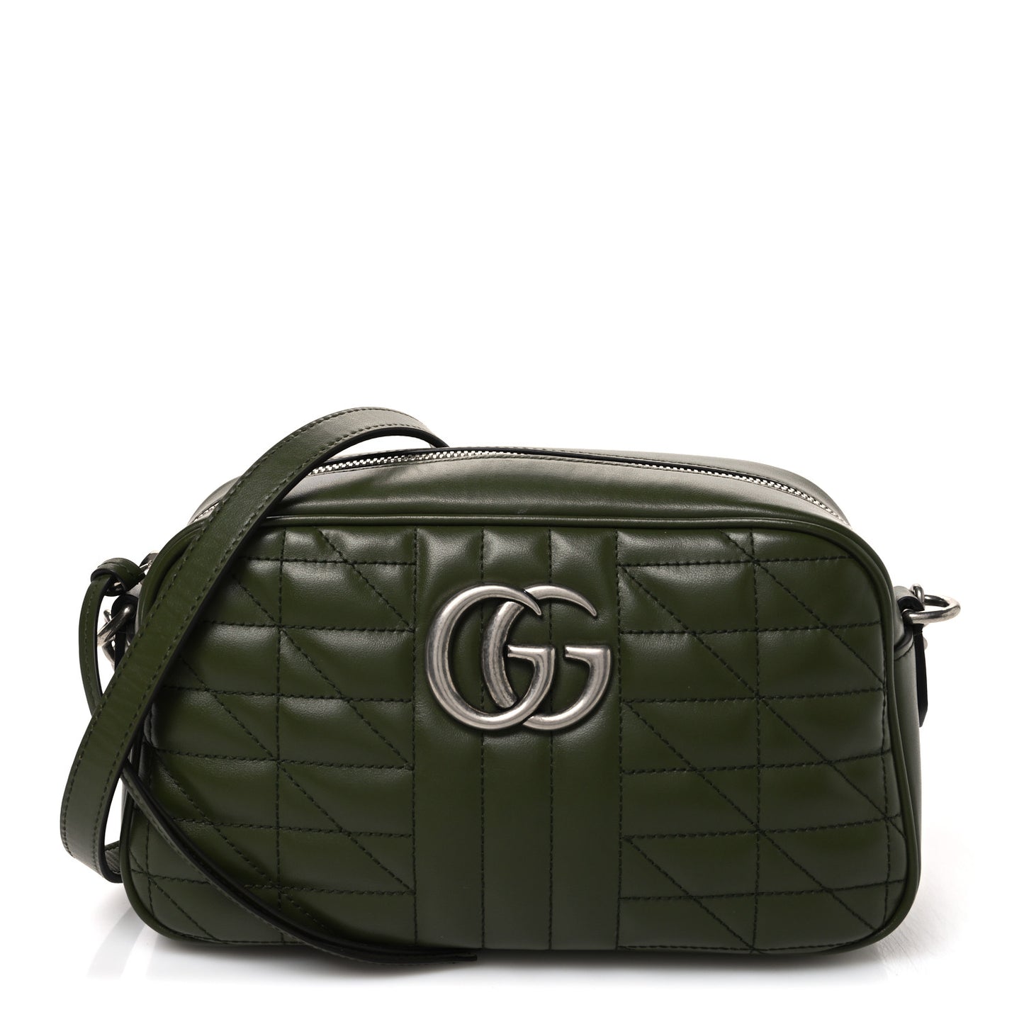 Calfskin Matelasse Aria Small GG Marmont Chain Shoulder Bag Military Wood